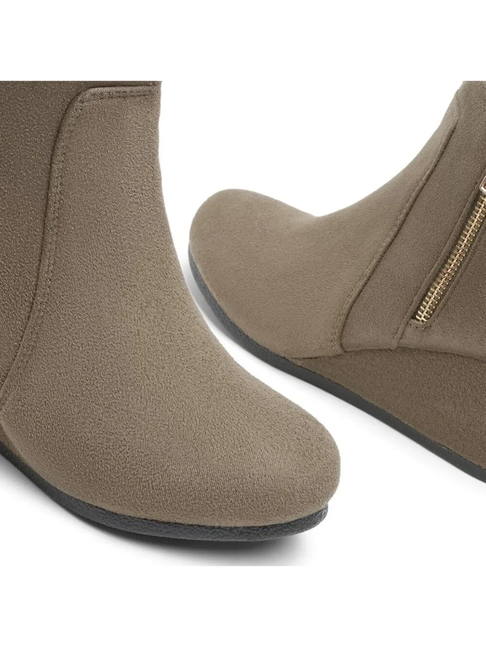 Women's Taupe Faux Suede Cushioned Insole Fashion Wedges Casual Ankle Boots